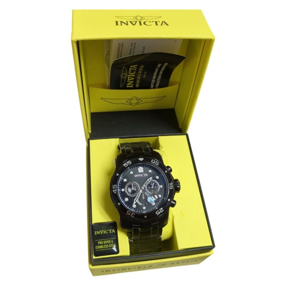 Invicta Pro Diver Scuba Quartz Chronograph Black Bracelet Mens Watch, 48mm